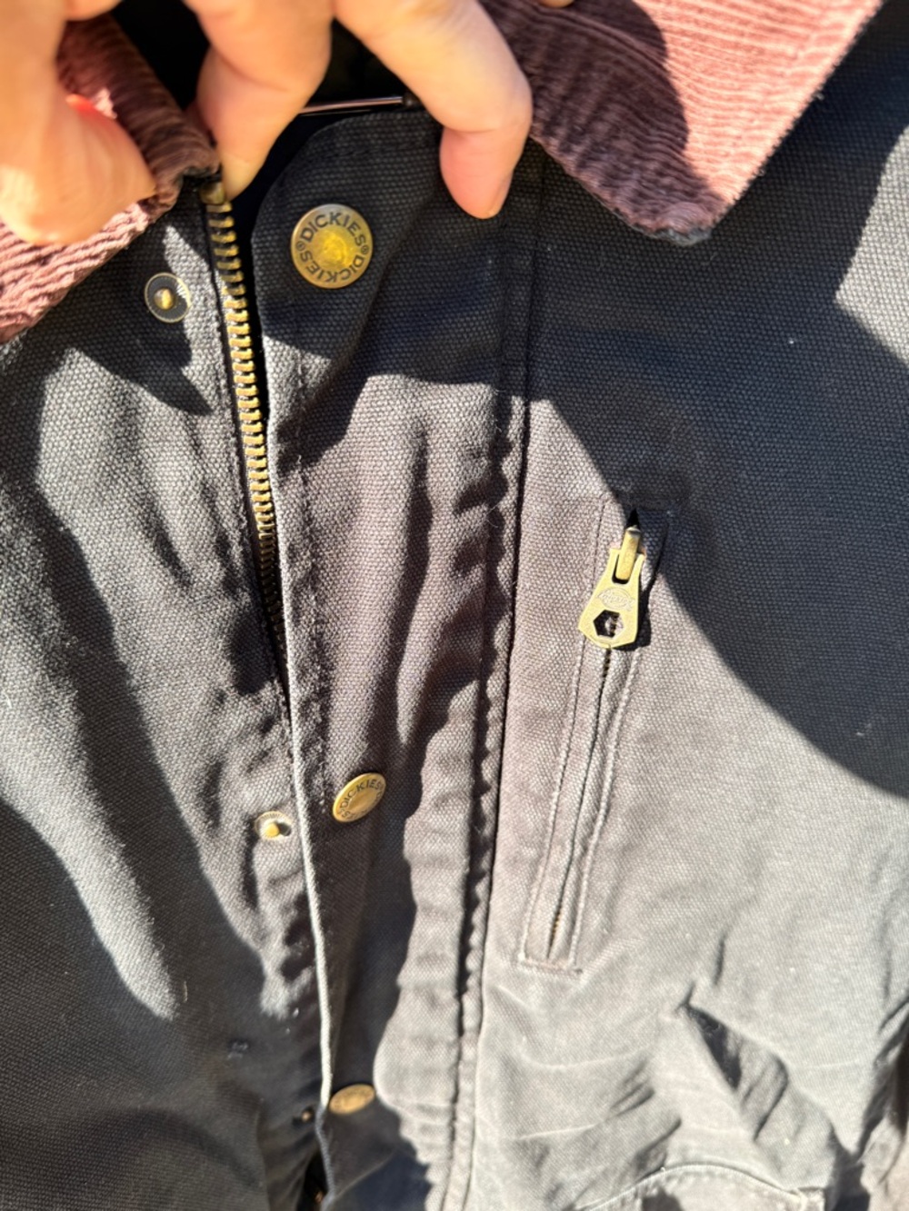 Dickies Black Canvas Work Jacket with Brown Corduroy Collar - Picture 3 of 15